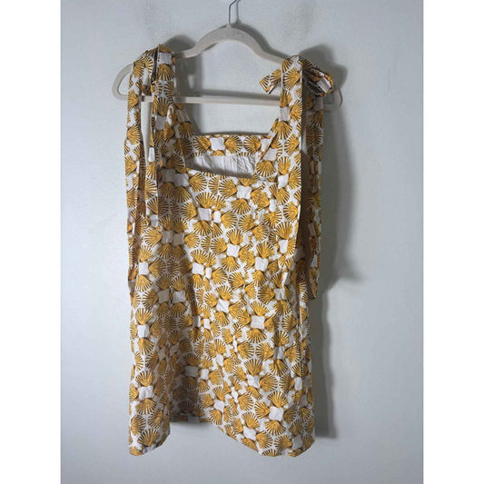 Maeve Yellow Sea Shell Cotton Summer Mini Dress with Ties at Shoulder Sz XS
