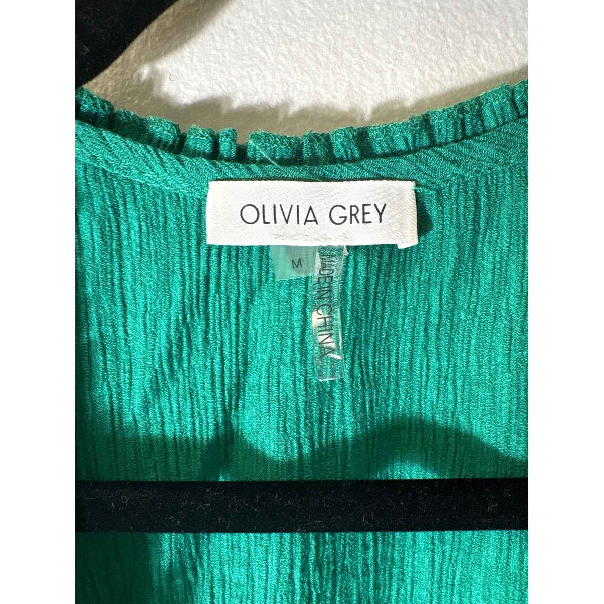 Olivia Grey Green Ruffled V Neck Maxi Dress Sz M
