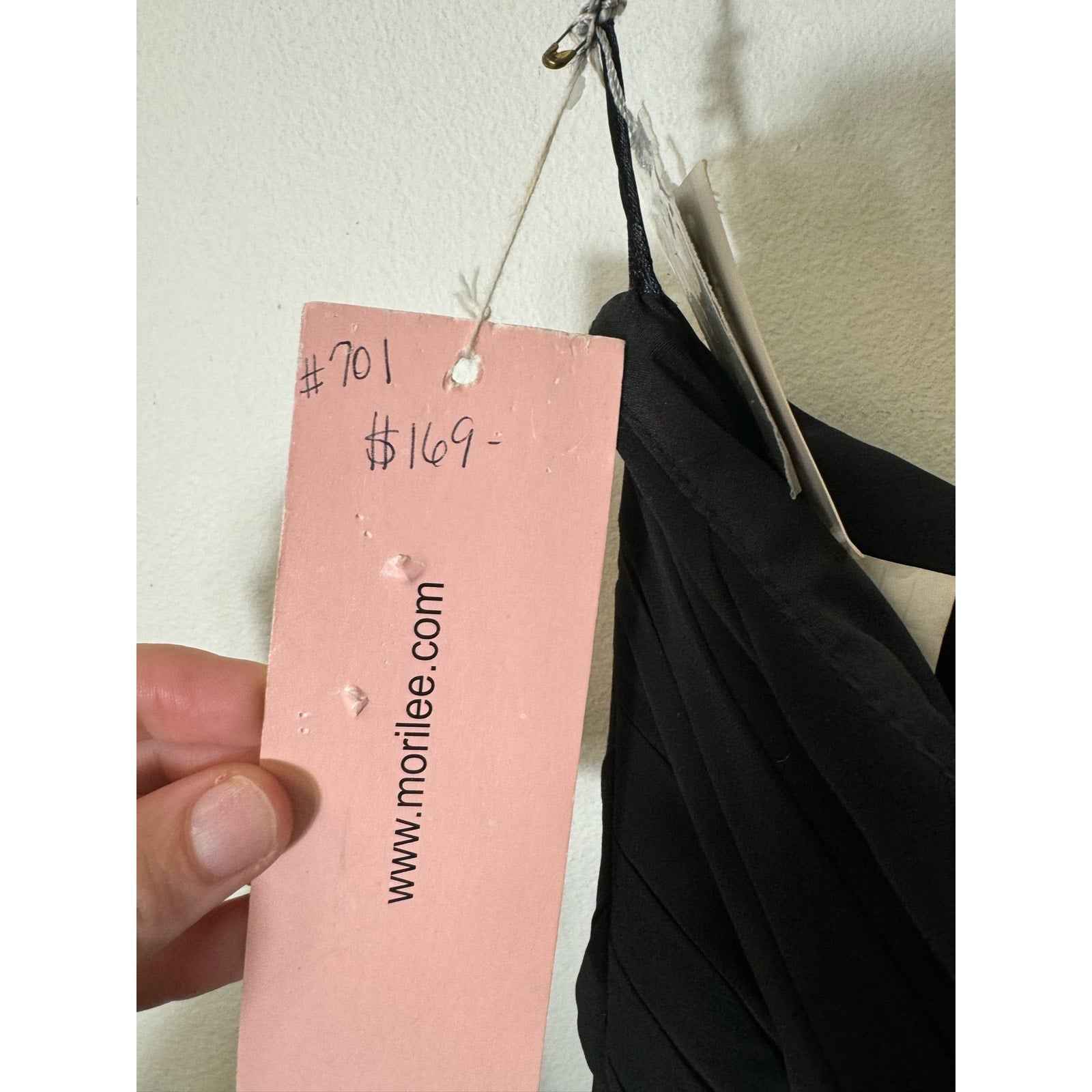 NWT Morilee Black Sleeveless Halter Style Ball Gown with Pleated Bodice Sz 14