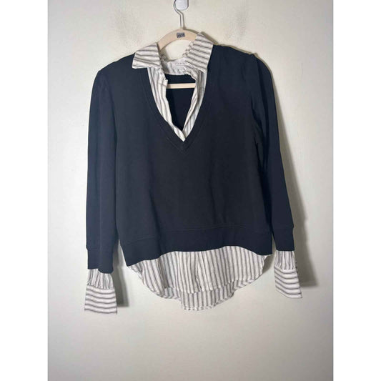 Sundays Black Long Sleeve Cotton Blend Layered Sweater Sz S