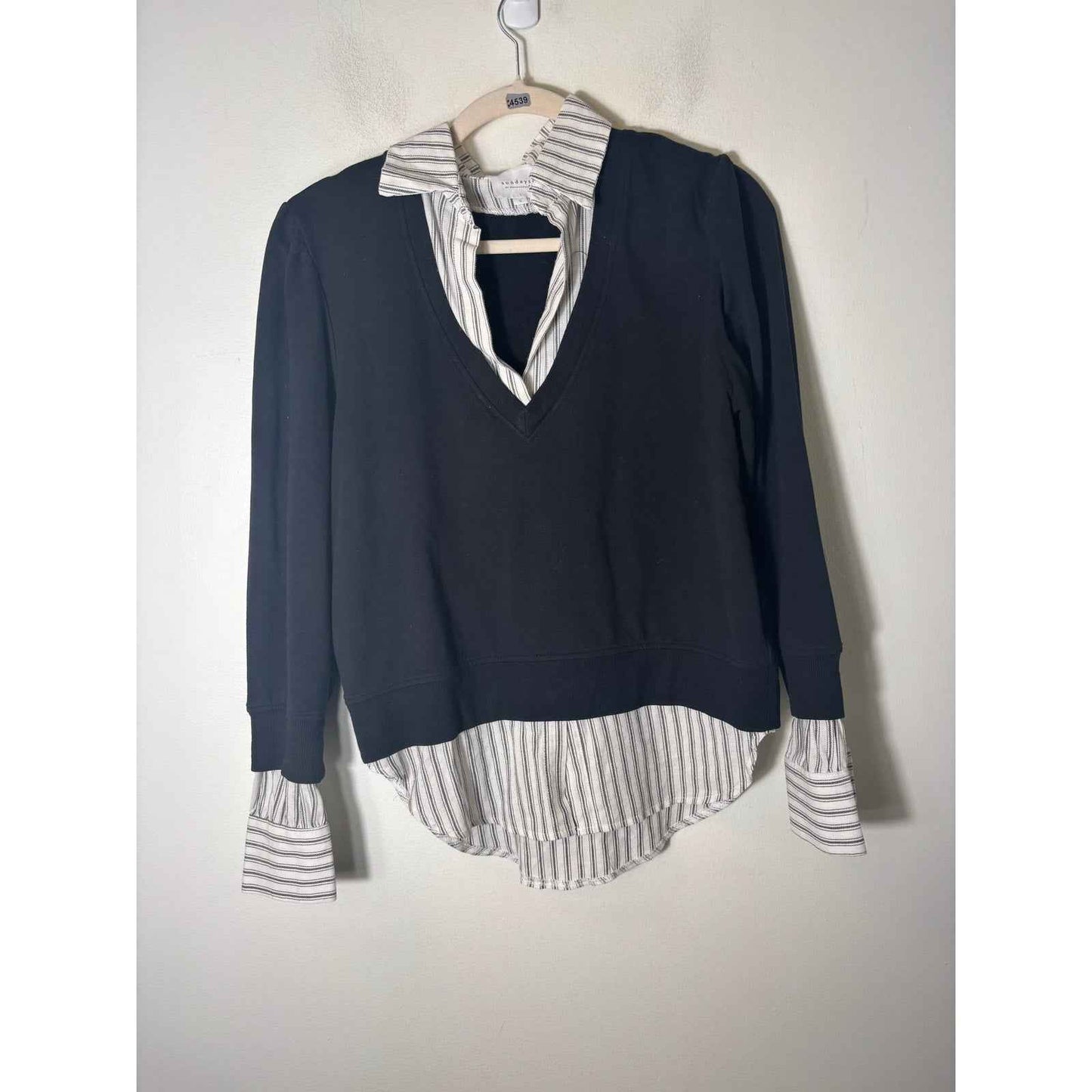 Sundays Black Long Sleeve Cotton Blend Layered Sweater Sz S