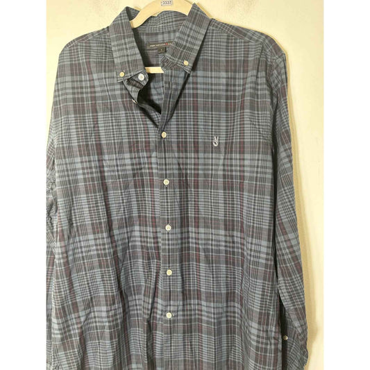 Men's John Varvatos Dark Green and Black Plaid Long Sleeve Button Down Shirt Sz M