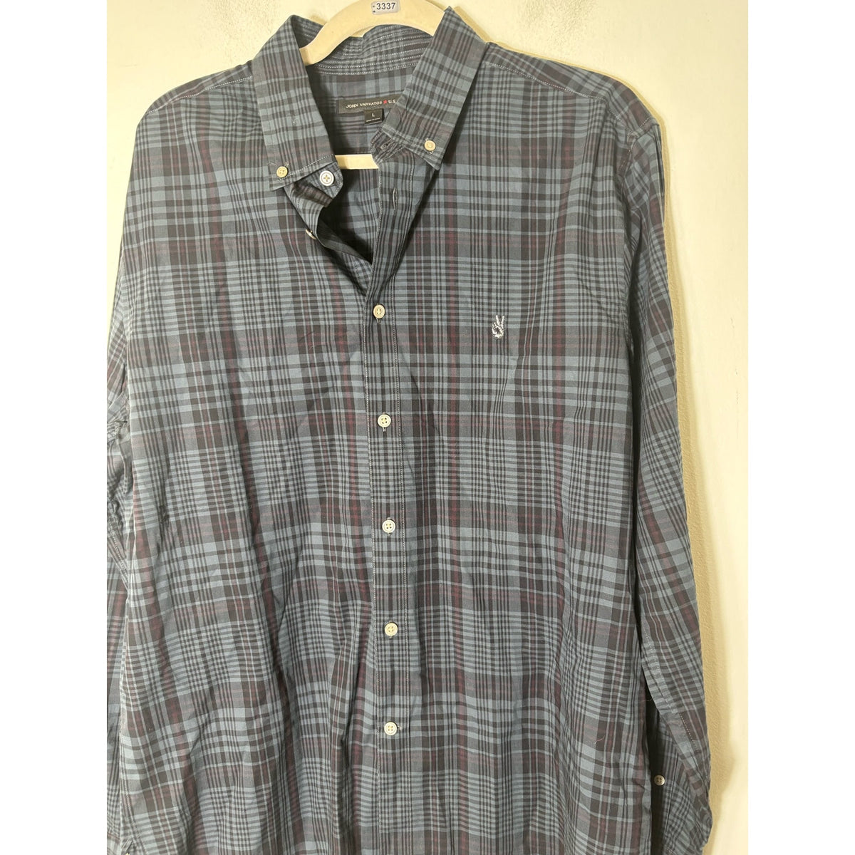 Men's John Varvatos Dark Green and Black Plaid Long Sleeve Button Down Shirt Sz M