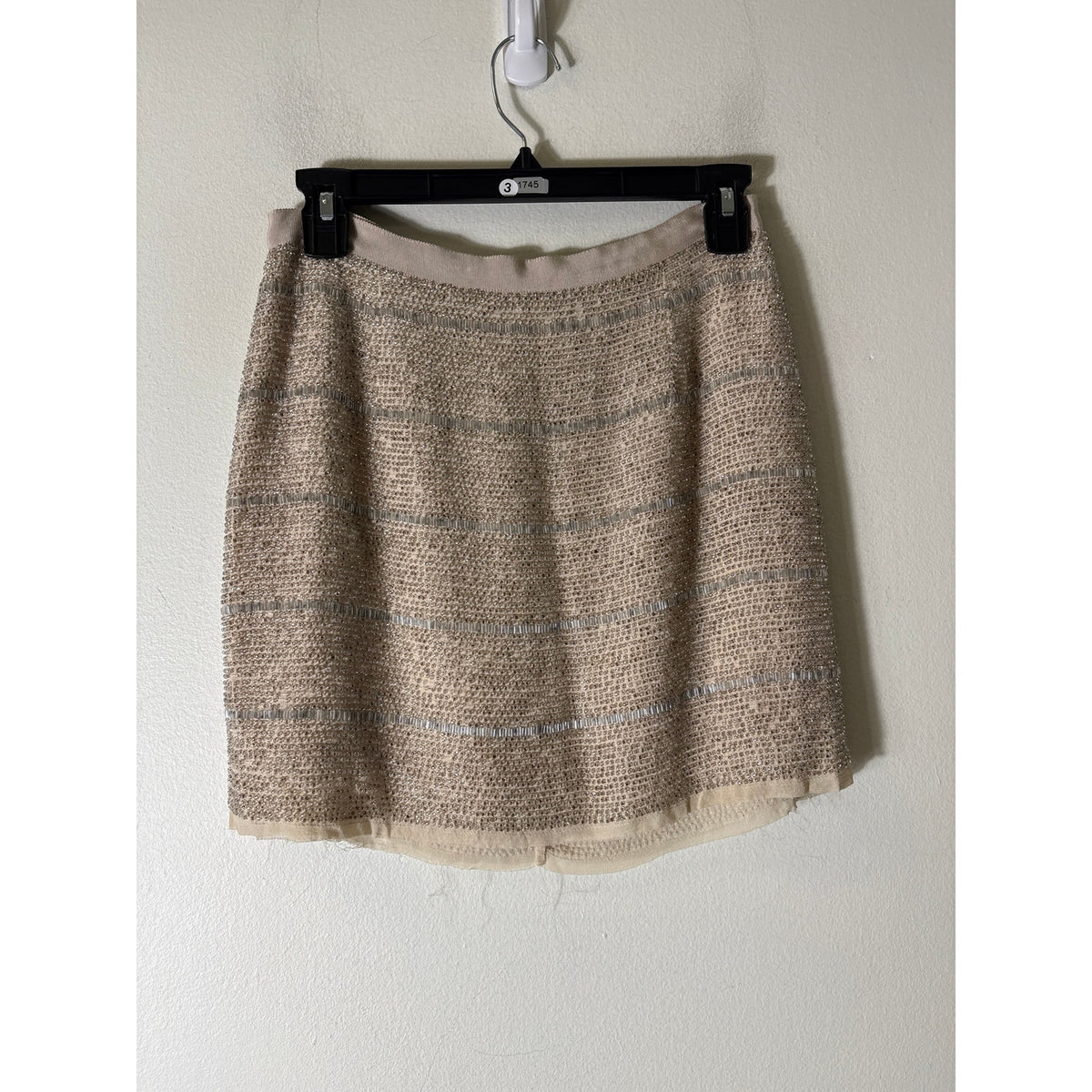 Gryphon Beige Sequin Beaded Mini Skirt Sz XS