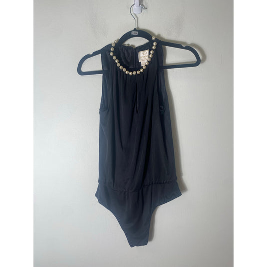 Vie by Victoria Royal Black Silk Sleeveless Body Suit Sz 6