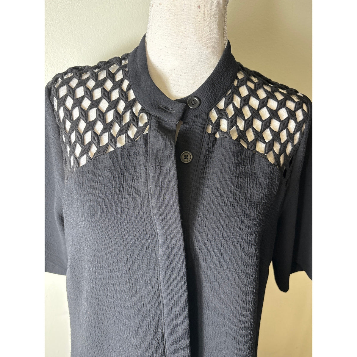 Snider Black Half Sleeve Button Up Dress with Hi/Low Hem Sz M