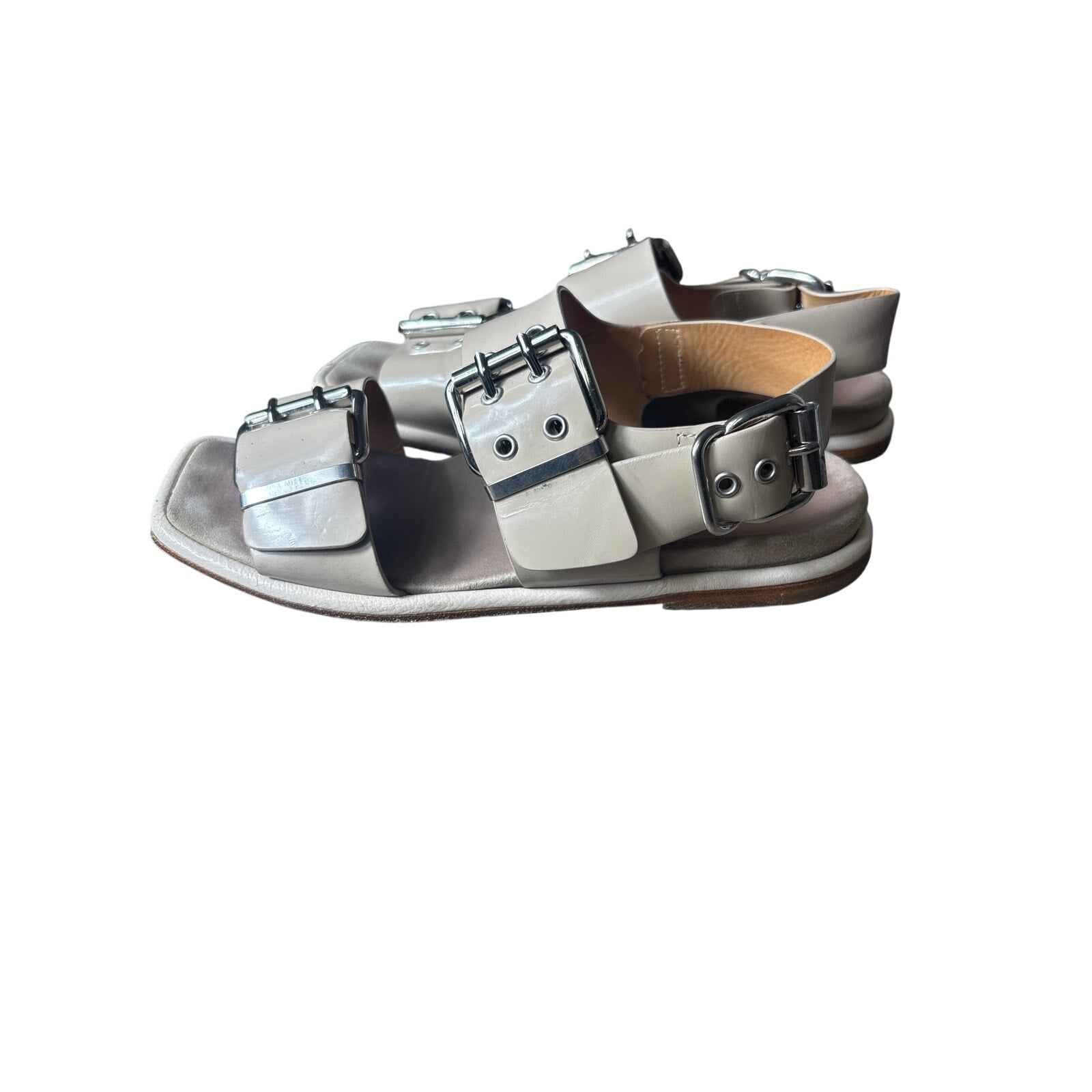Laura Bellariva Taupe Double Strap Buckle Sandal Sz 5.5