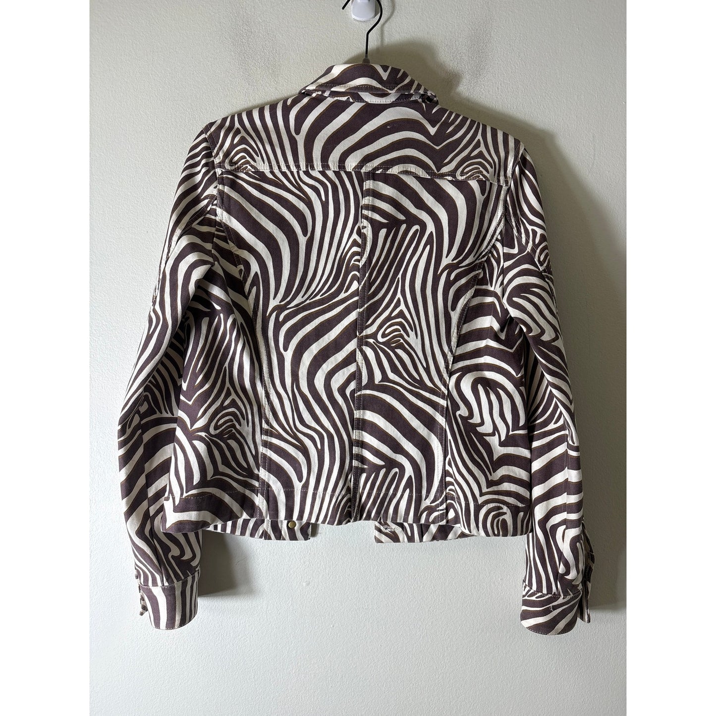 J. McLaughlin Brown Zebra Print Long Sleeve Denim Jacket Sz XS