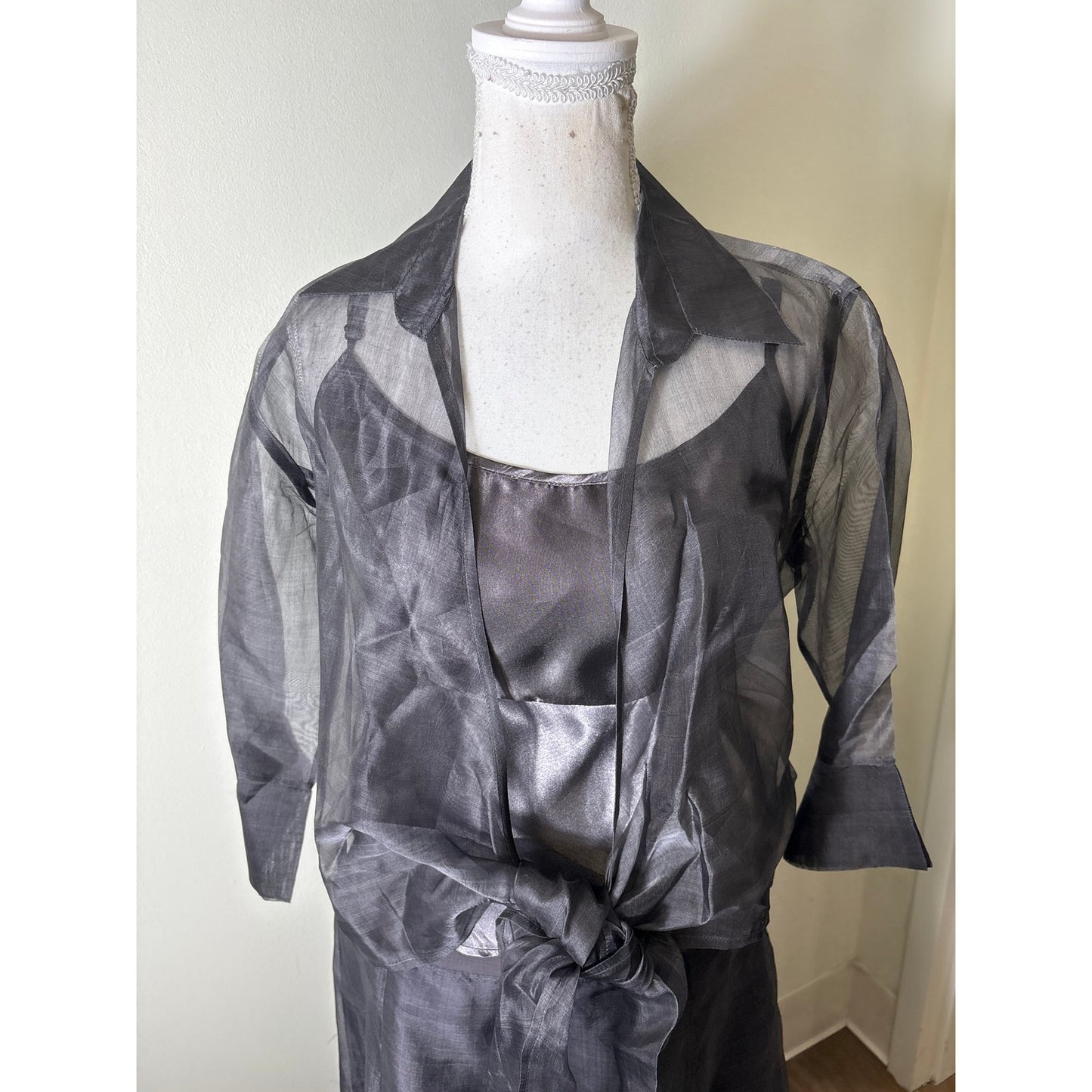 Jasmine Boutique Gun Metal Gray Silk Special Occasion Skirt Set Sz S