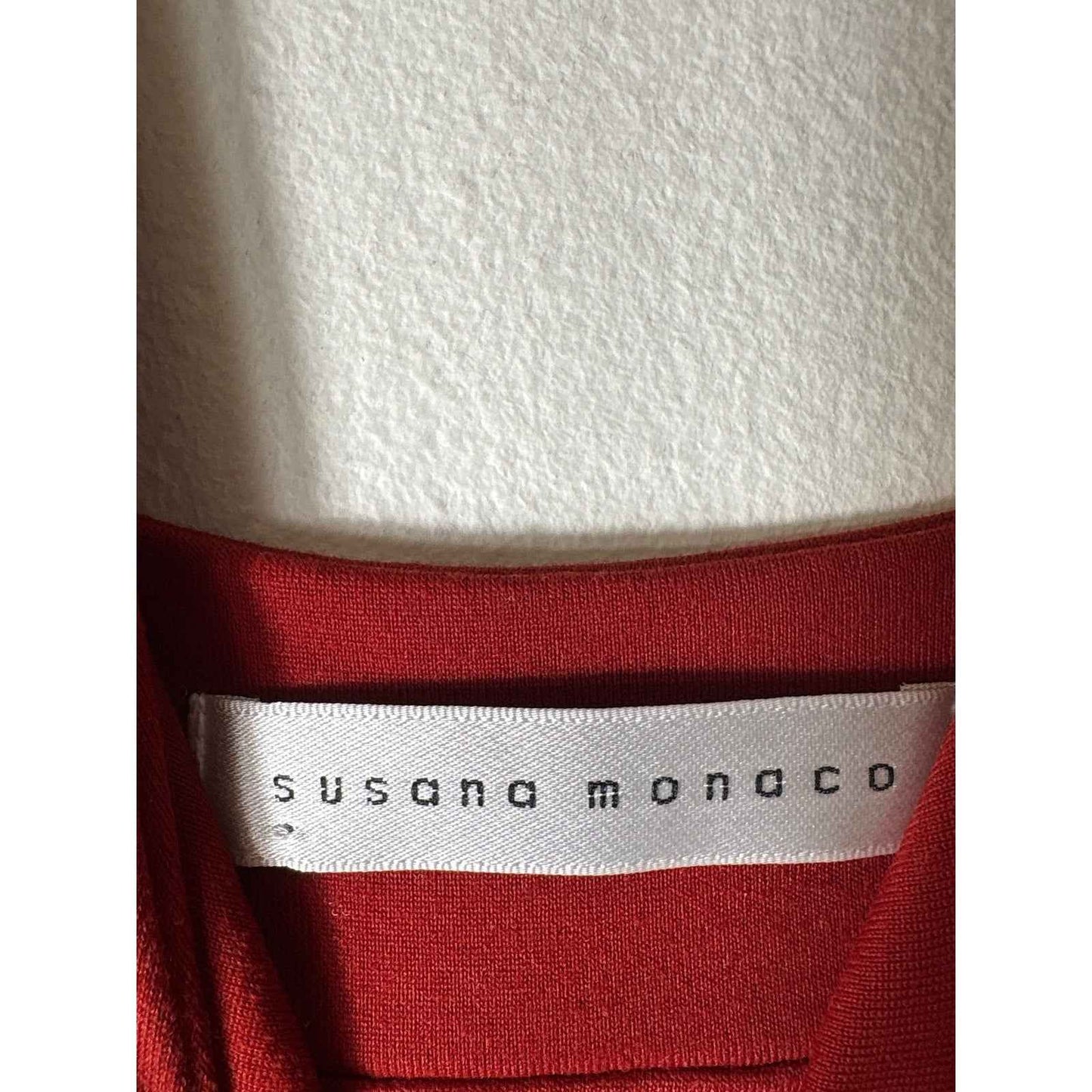 Susana Monaco Dark Orange Red Deep V Midi Dress Sz S
