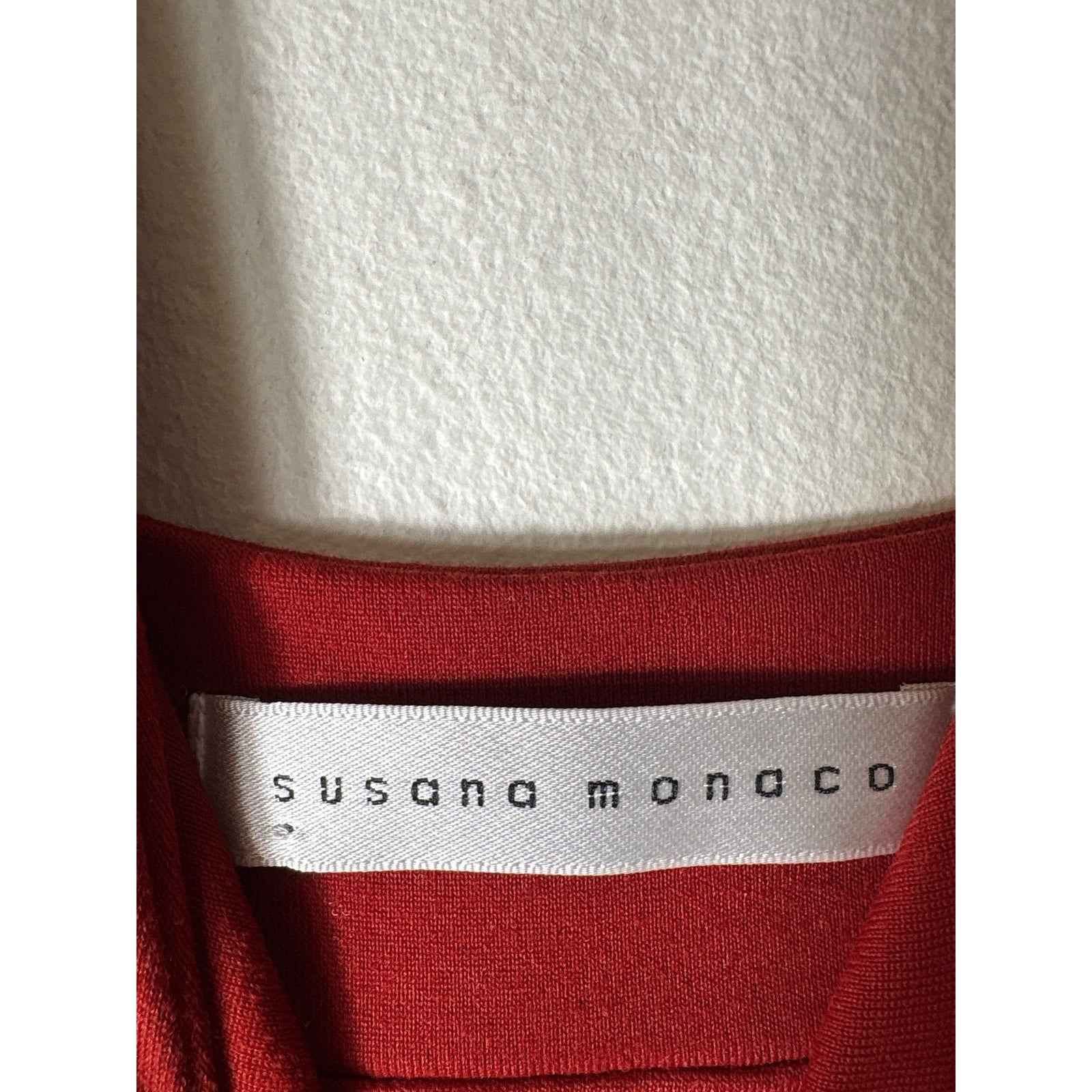 Susana Monaco Dark Orange Red Deep V Midi Dress Sz S
