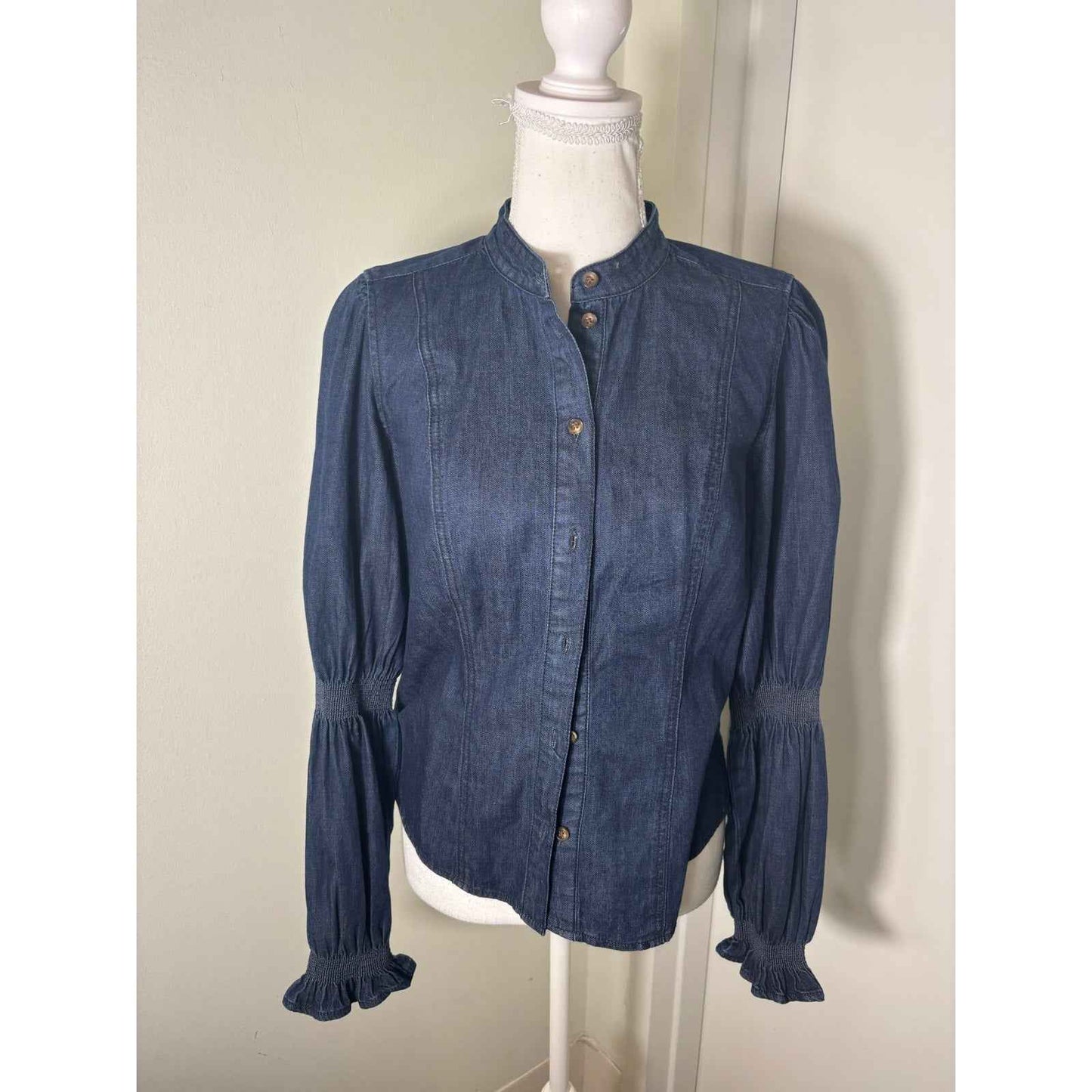 Veronica Beard Dark Blue Long Sleeve Cotton Button Up Shirt Sz 4