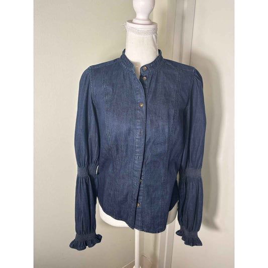Veronica Beard Dark Blue Long Sleeve Cotton Button Up Shirt Sz 4