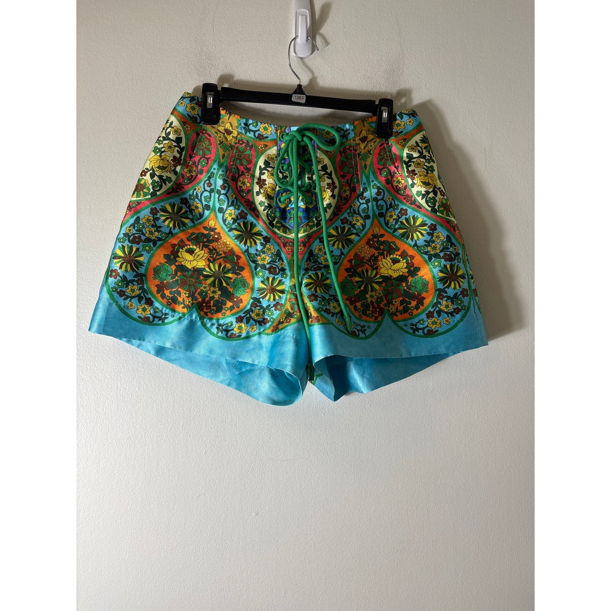 Alemais Teal Floral Lace Up Shorts Sz 8