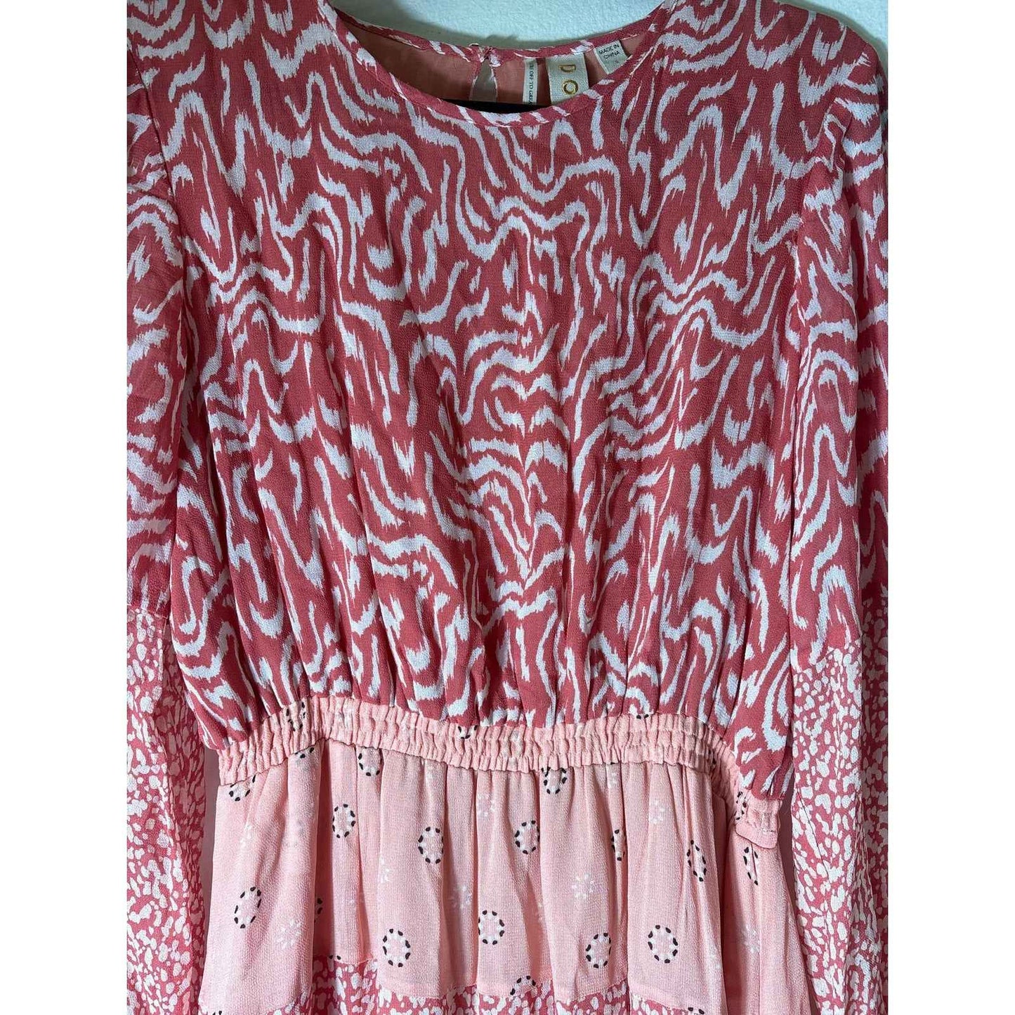 DOLAN Pink Long Sleeve Patchwork Tiered Maxi Dress Sz S