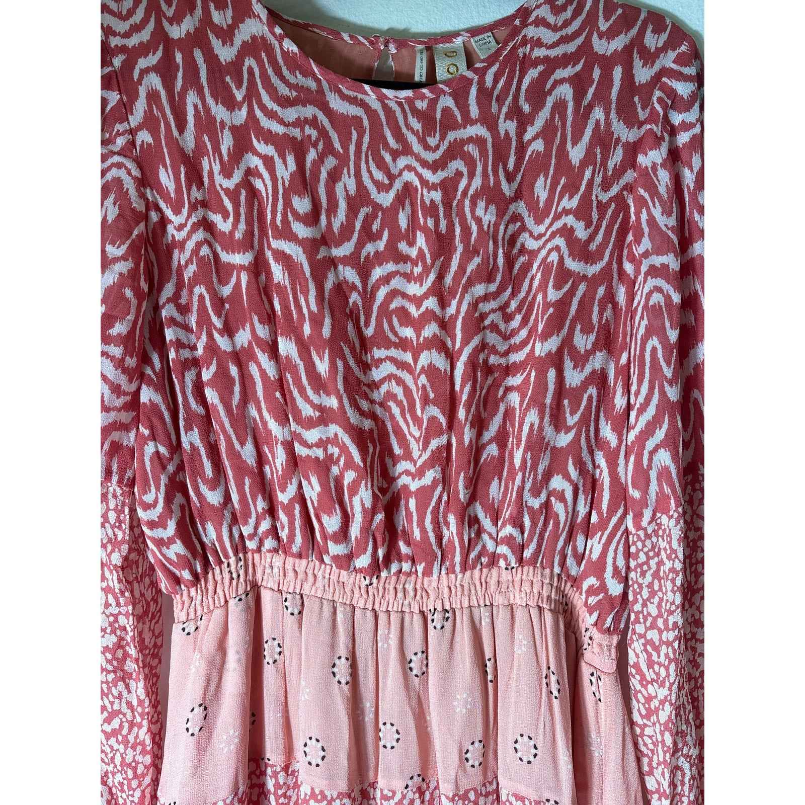 DOLAN Pink Long Sleeve Patchwork Tiered Maxi Dress Sz S
