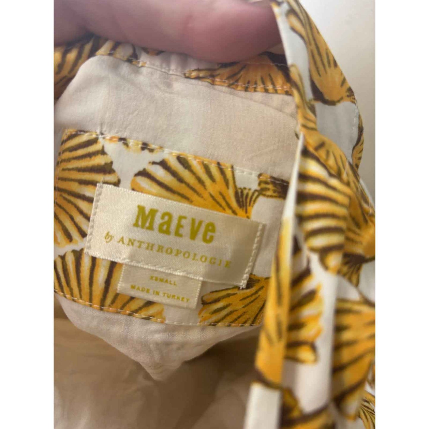 Maeve Yellow Sea Shell Cotton Summer Mini Dress with Ties at Shoulder Sz XS