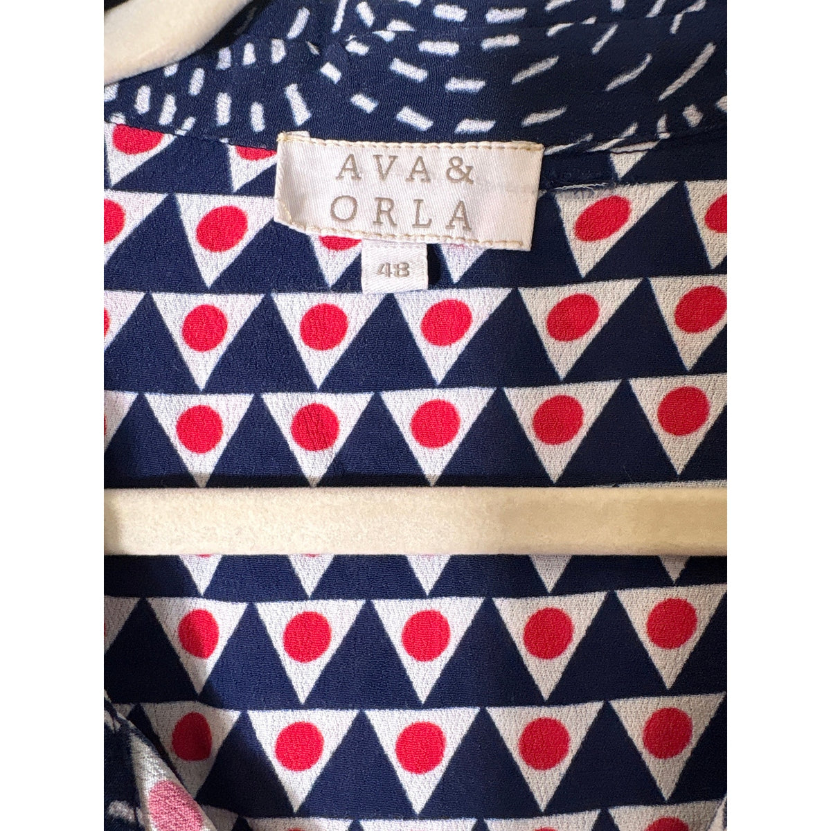 Ava & Orla Navy Red Dot Short Sleeve Button Up Knee Length Dress Sz 48
