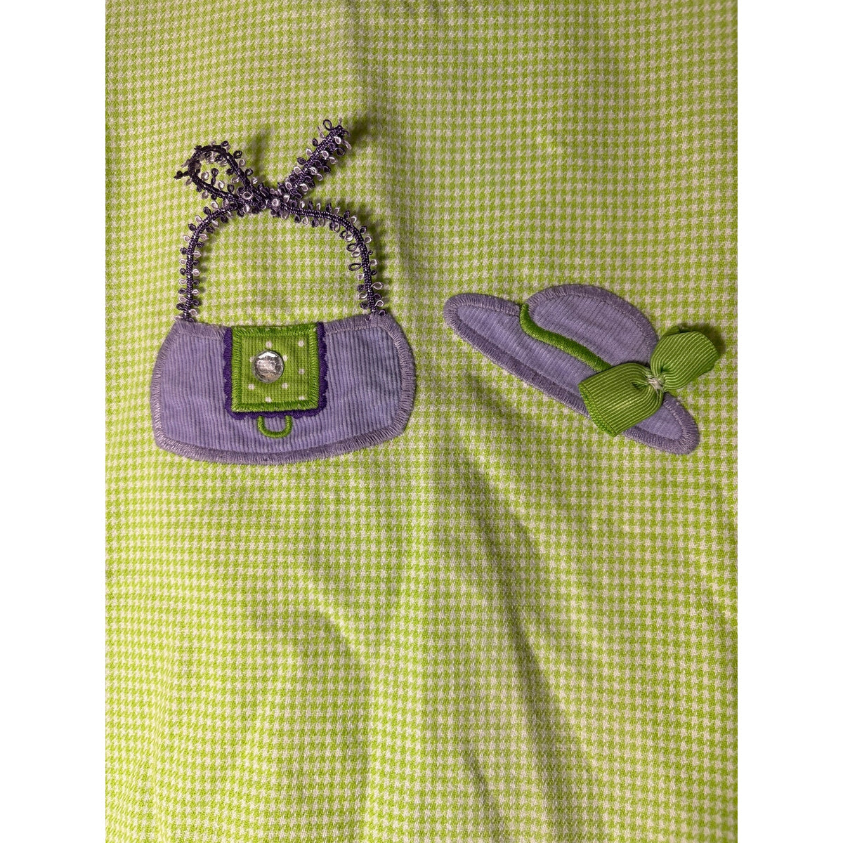 Girls Vintage The Bailey Boys Green&White houndstooth Purse applique dress Sz 6