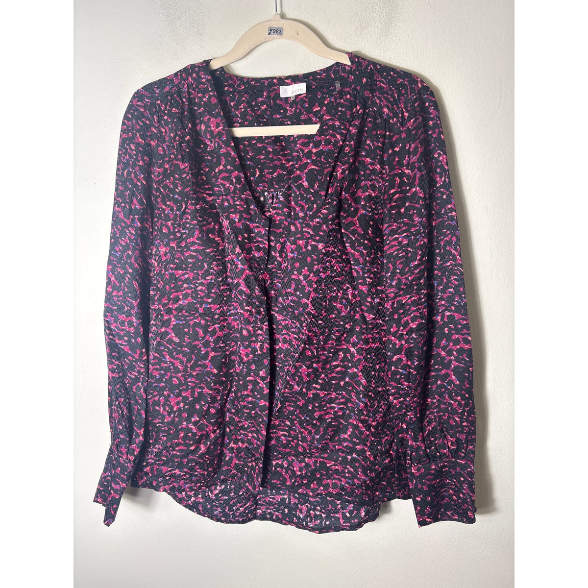 Ecru Black Pink Long Sleeve V-Neck