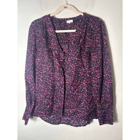 Ecru Black Pink Long Sleeve V-Neck