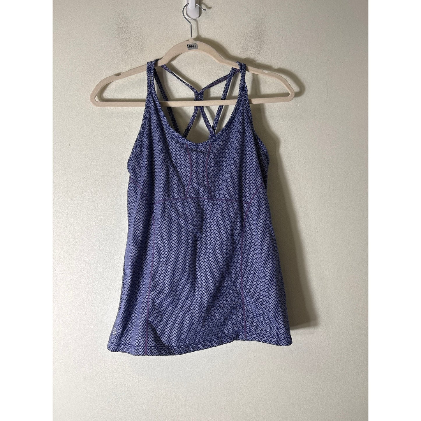 Athleta Blue and White Strappy Shelf Bra Work Out Tank Sz M