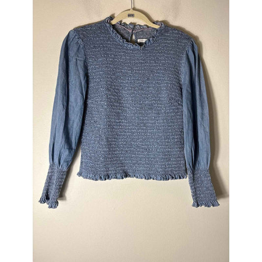 Veronica Beard Light Blue Long Sleeve Smocked Top Sz 4