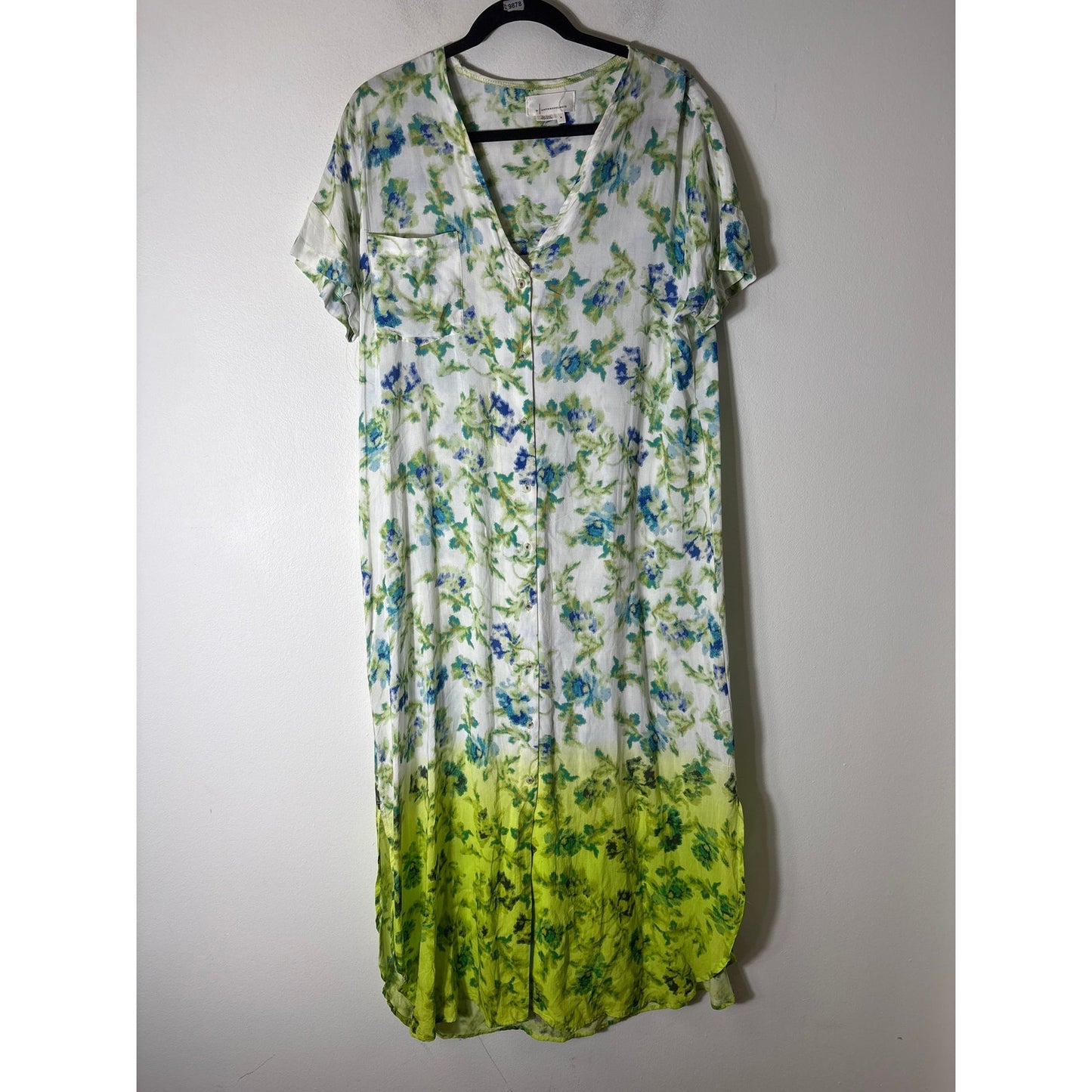 Anthropologie Blue and Green Faded Floral Maxi Dress Sz M