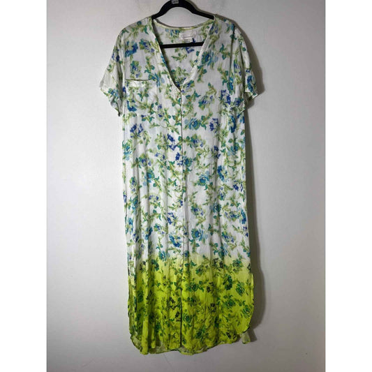 Anthropologie Blue and Green Faded Floral Maxi Dress Sz M