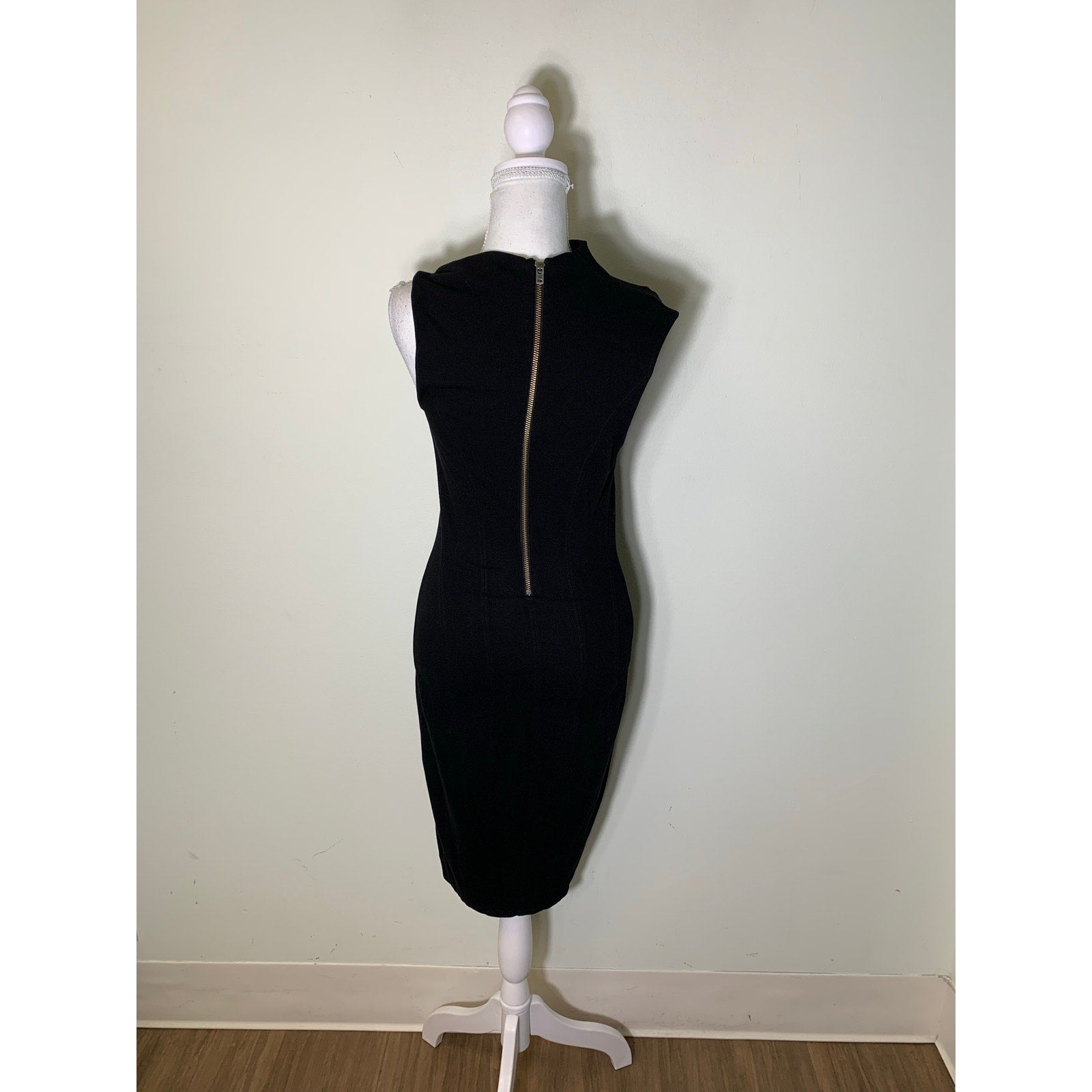 Helmut Helmut Lang Sleeveless Back Zip Bodycon Dress with Asymetrical Collar. Sz S
