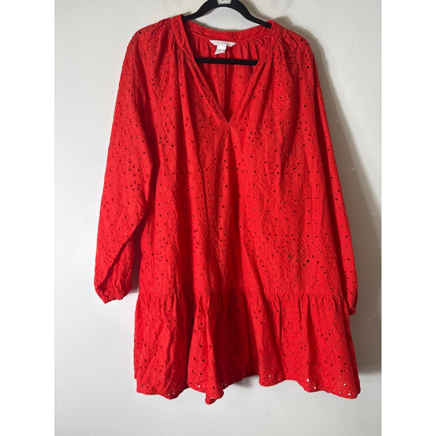 H&M Orange/Red Eyelet Mini Dress Sz XL