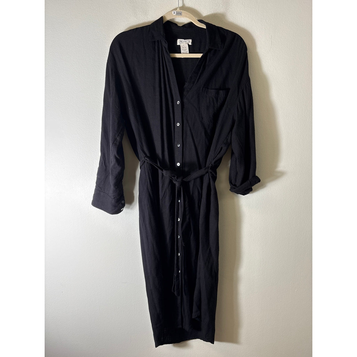 L Space Black Long Sleeve Shirt Dress Sz XS/S