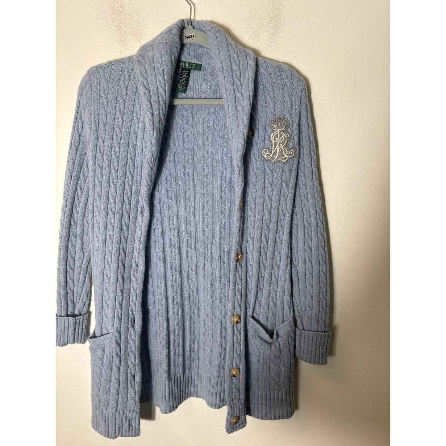 Lauren Ralph Lauren Powder Blue Long Sleeve Wool Blend Button Up Sweater Sz XS