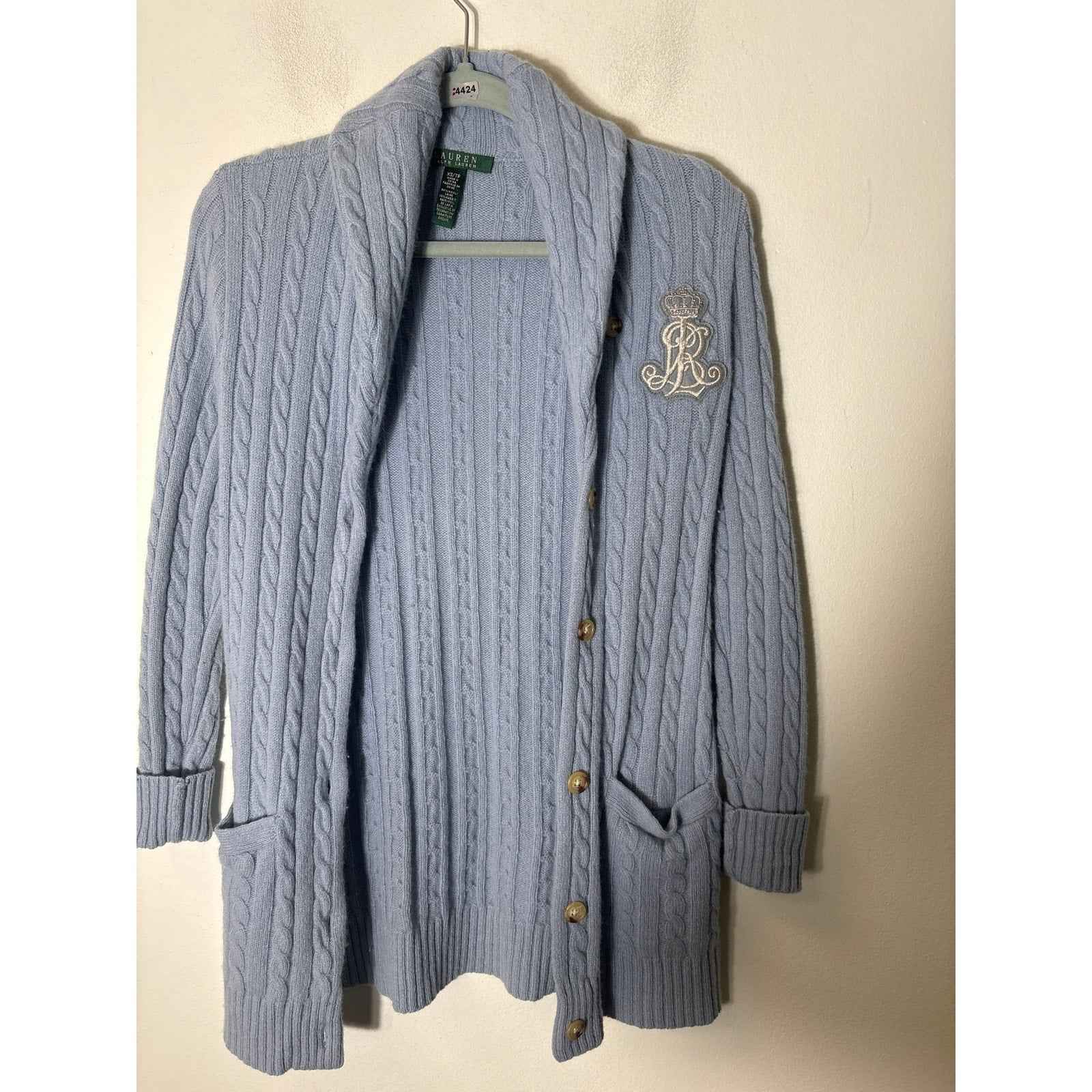 Lauren Ralph Lauren Powder Blue Long Sleeve Wool Blend Button Up Sweater Sz XS
