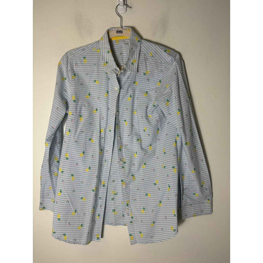 J. McLaughlin Light Blue and White Stripe Long Sleeve Button Up Cotton Shirt Sz S