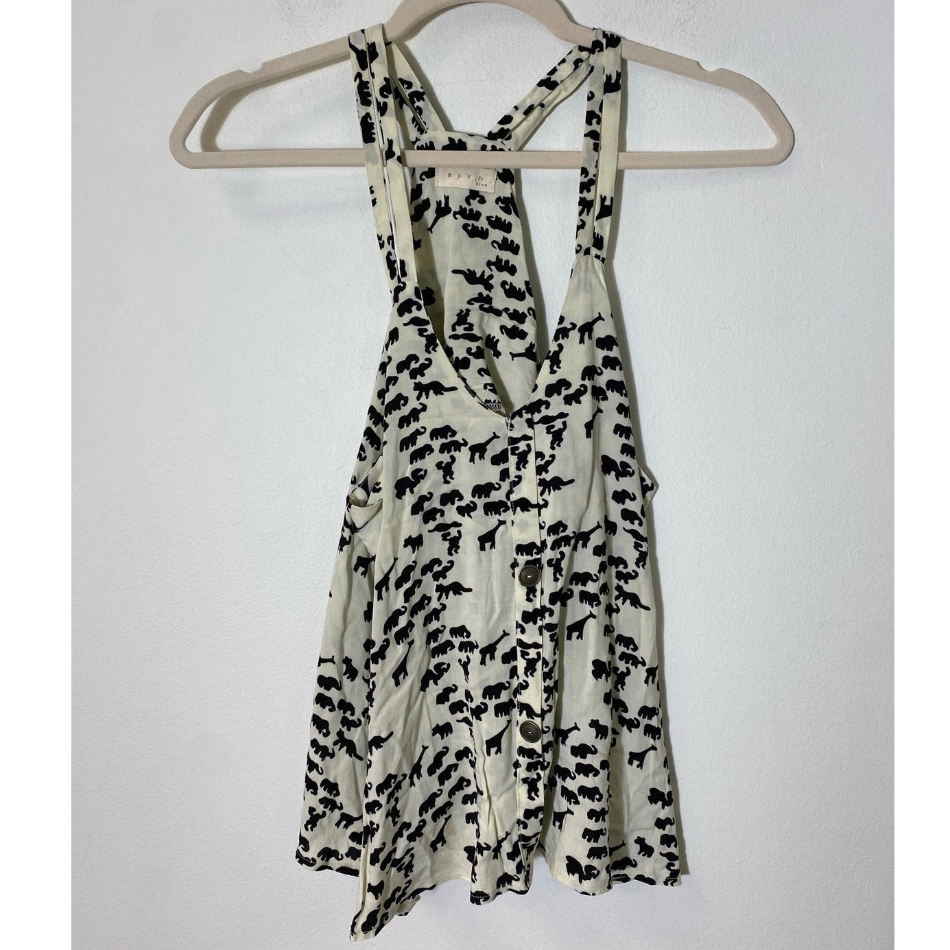 BLVD Off-white/Black Elephant Print Halter Top Sz L