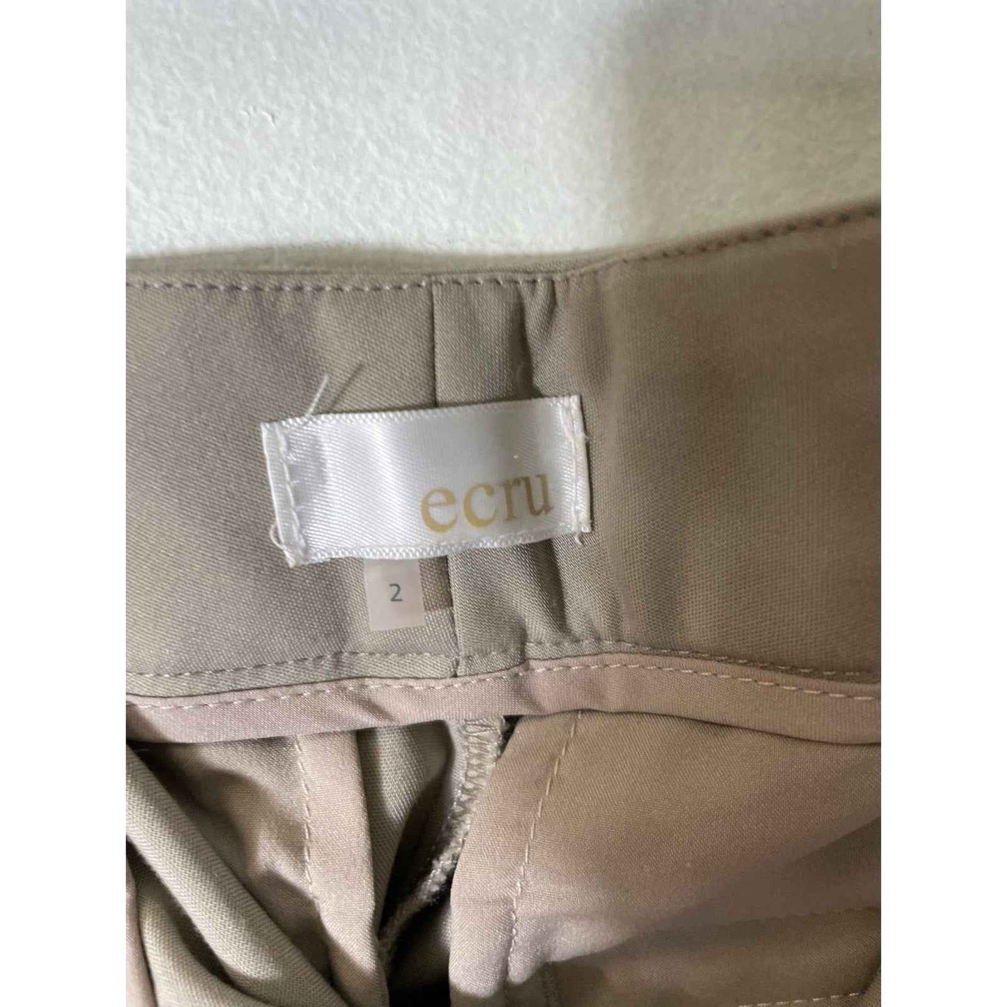 Ecru Taupe Flat Front Pants With Gold Side Strip Detail Sz 2