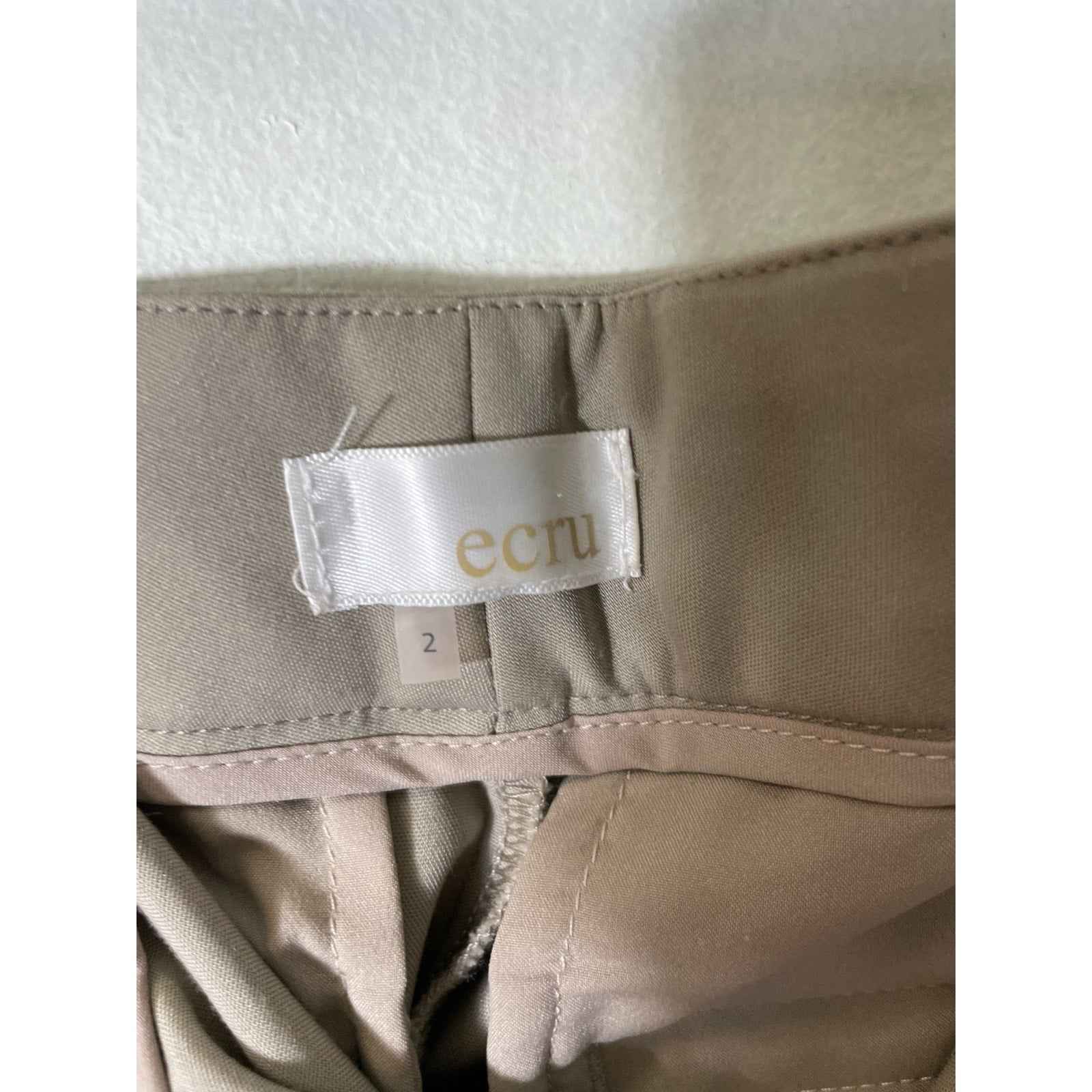 Ecru Taupe Flat Front Pants With Gold Side Strip Detail Sz 2