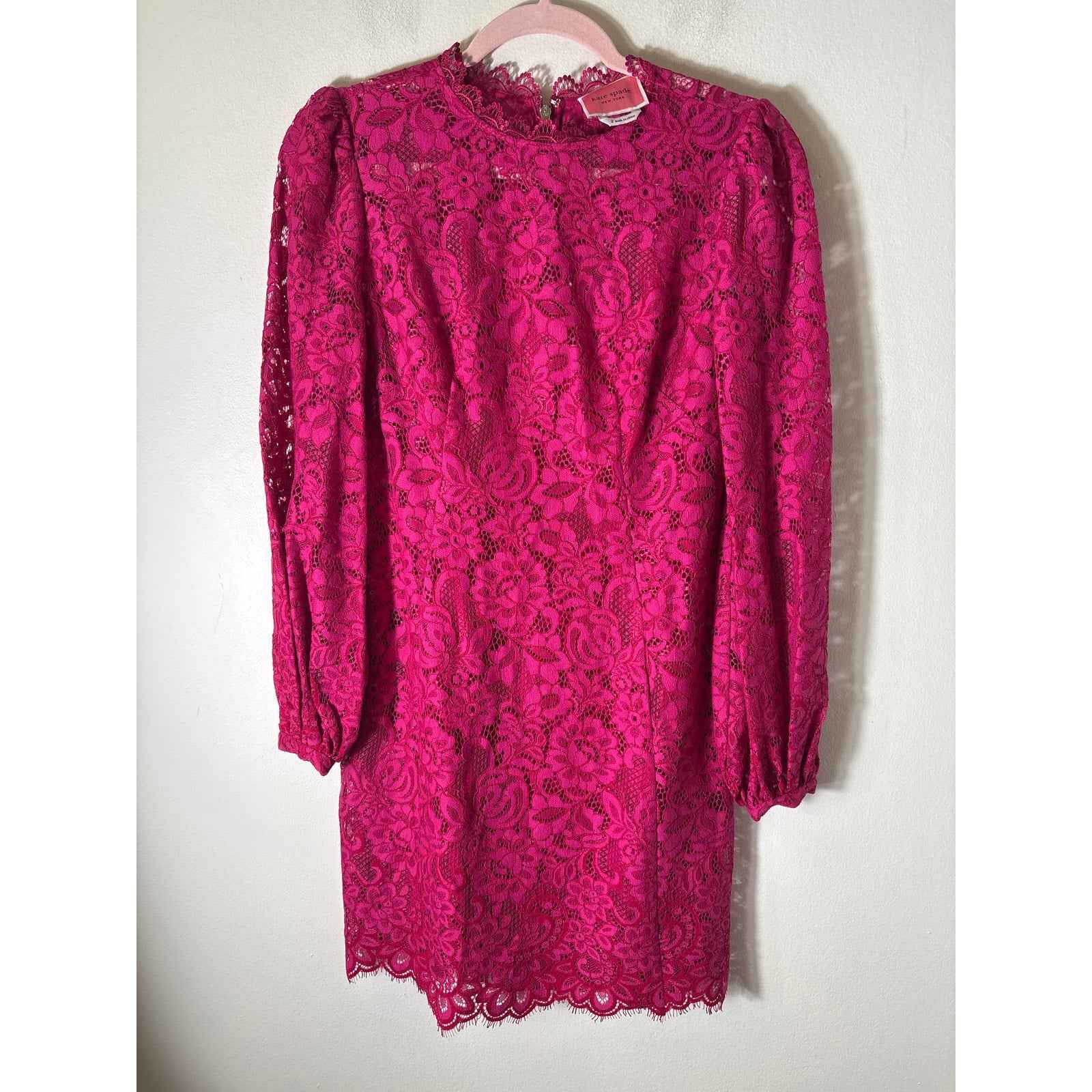 Kate Spade Hot Pink Long Sleeve Lace Mini Dress Sz 2