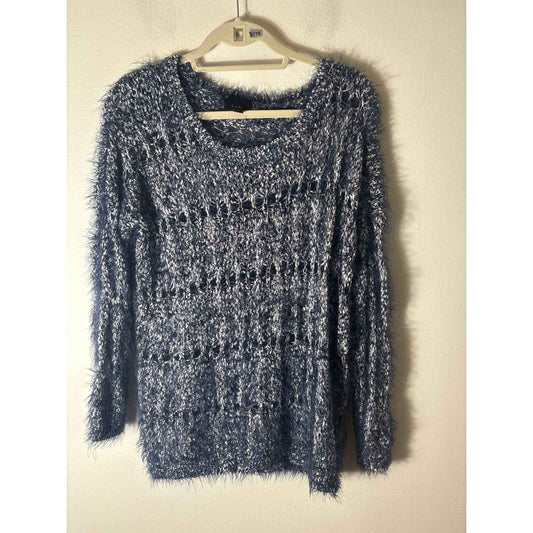 Lumiere Navy Blue White Long Sleeve Knit Sweater Sz L
