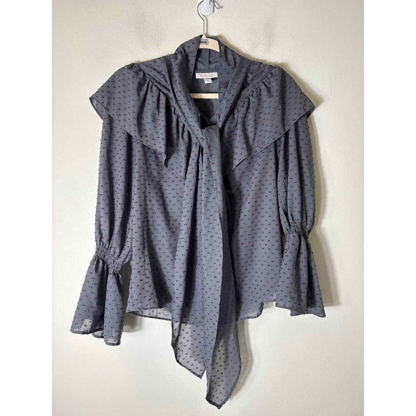 Top Shop Gray Long Boho Sleeve Sheer Button Up Top Sz 2