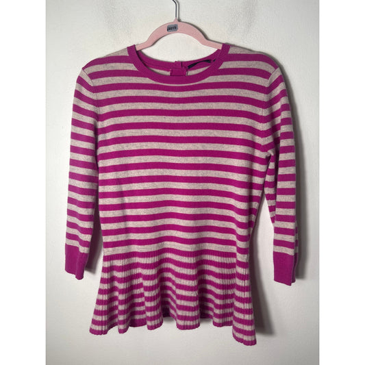 Aqua Pink and Cream Stripe Peplum Cashmere Sweater sz M