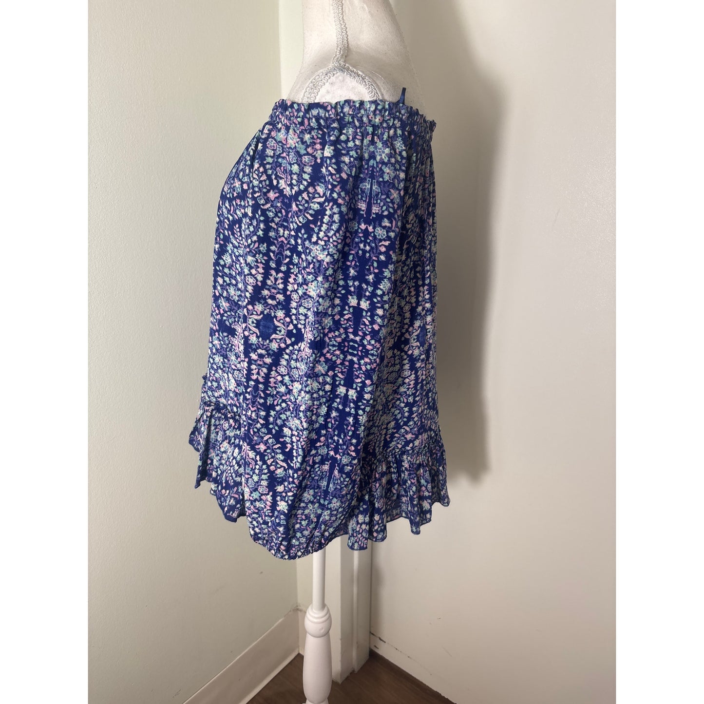 Rebecca Taylor Blue Floral Long Sleeve Off the Shoulder Sz 6