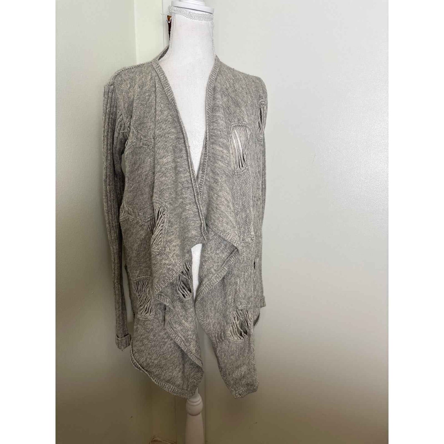 Jamison Gray Long Sleeve Wool Cashmere Open Cardigan Sweater Sz S