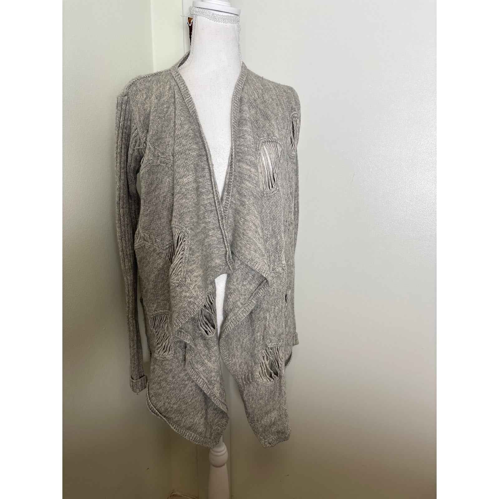 Jamison Gray Long Sleeve Wool Cashmere Open Cardigan Sweater Sz S