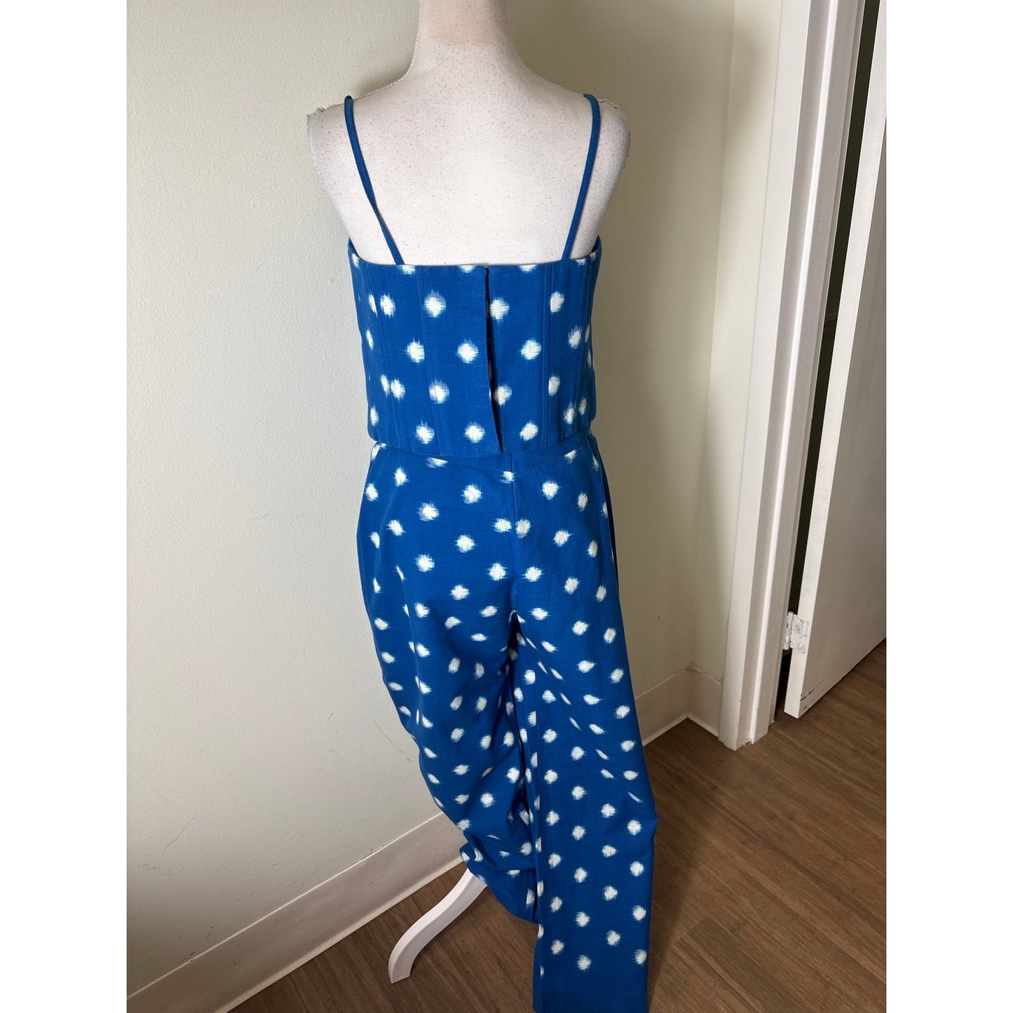 De Castro Campo Blue and White Corset Bustier Top and Pants Set Sz L