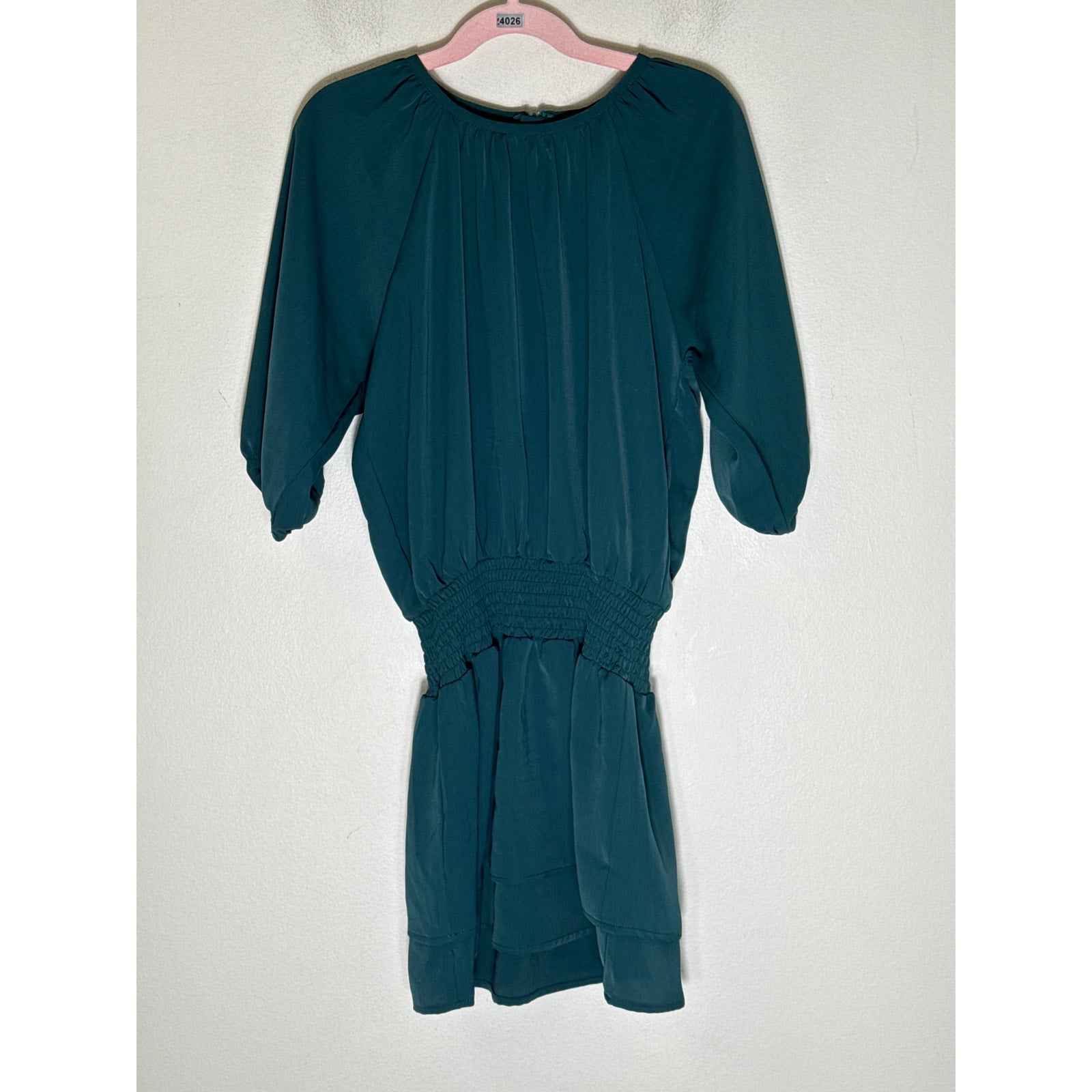 Pleat. Dark Green Long Sleeve Knee Length Dress Sz 8