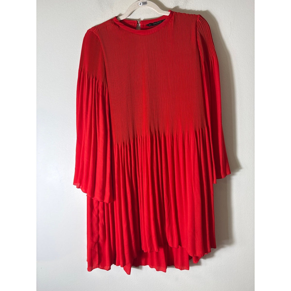 Zara Orangy Red Long Wide Sleeve Pleated Knee Length Dress Sz M