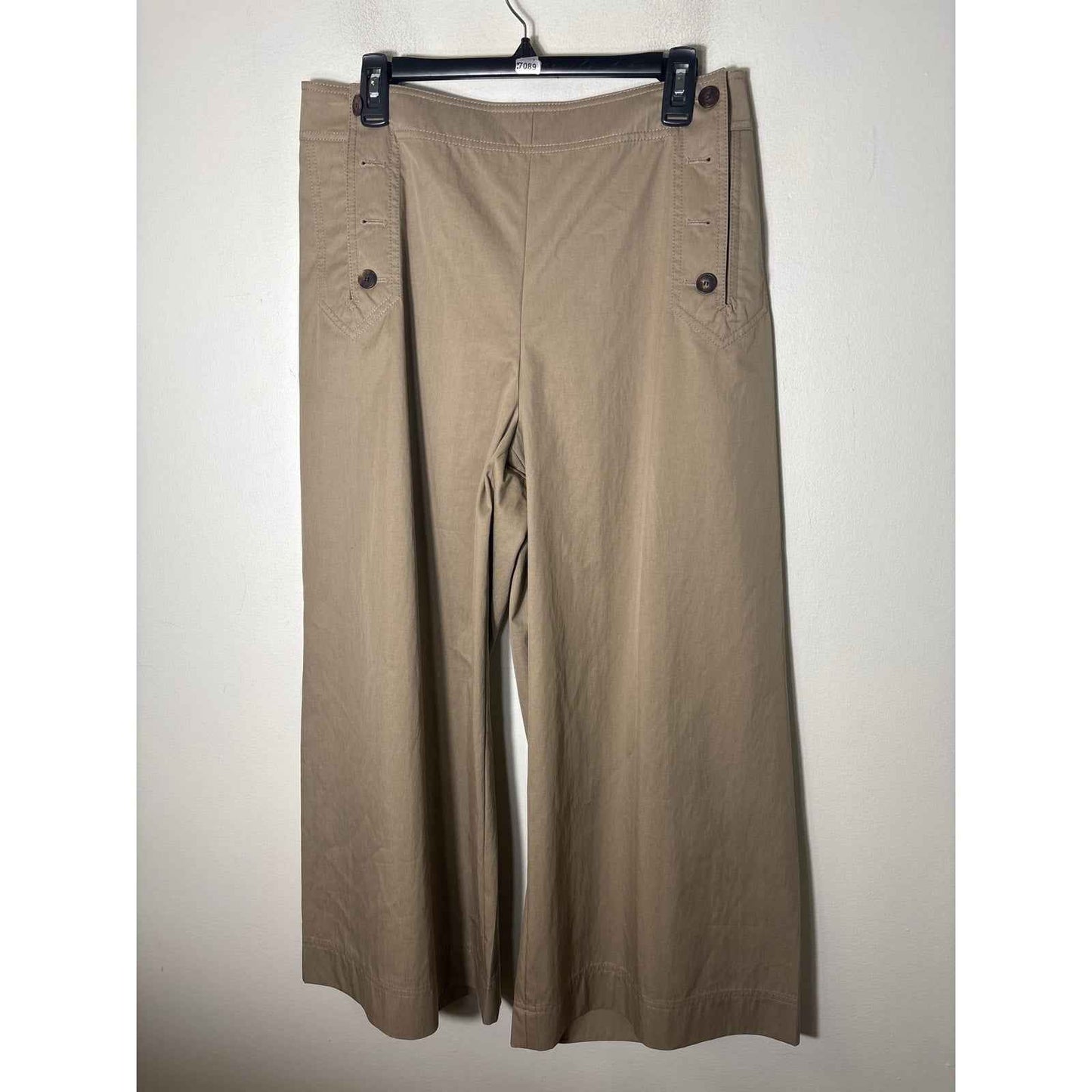 Lafayette 148 Khaki Flat Front Sailor Style Wide Leg Pants Sz 14