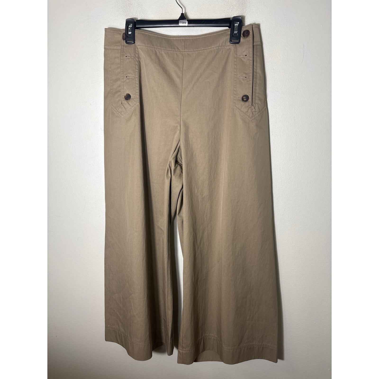 Lafayette 148 Khaki Flat Front Sailor Style Wide Leg Pants Sz 14
